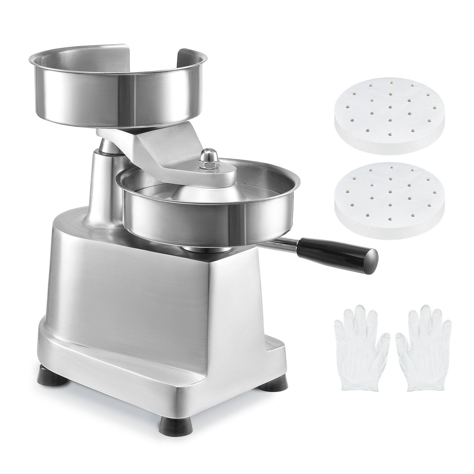 VEVOR Commercial Burger Patty Maker, 150mm Hamburger Beef Patty Maker, Heavy Duty Food-Grade Stainless Steel Bowl Burger Press Machine, Kitchen Meat Forming Processor with 1000 Pcs Patty Papers