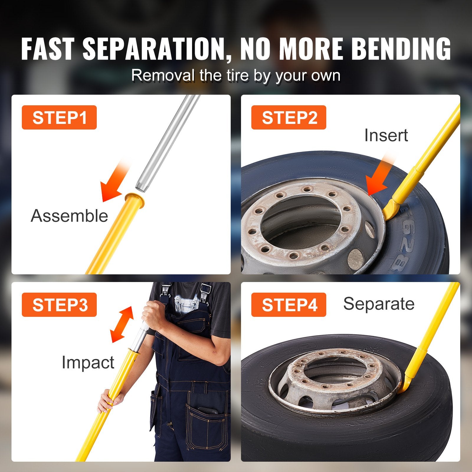 VEVOR Tire Bead Breaker Slide Hammer, 117.5 cm Length Tire Slide Hammer, Heavy Duty Steel Tire Changing Tool, Tire Breaker Bar for Car Truck Trailer Tire Removal