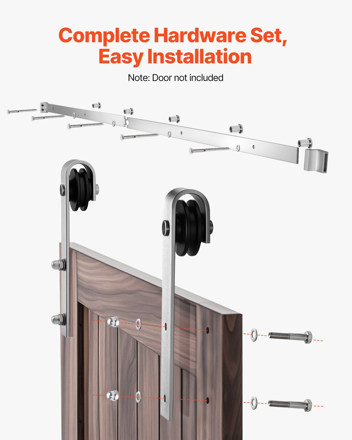 VEVOR 2000 mm Sliding Barn Door Hardware Kit for Single Sliding Barn Door Silver