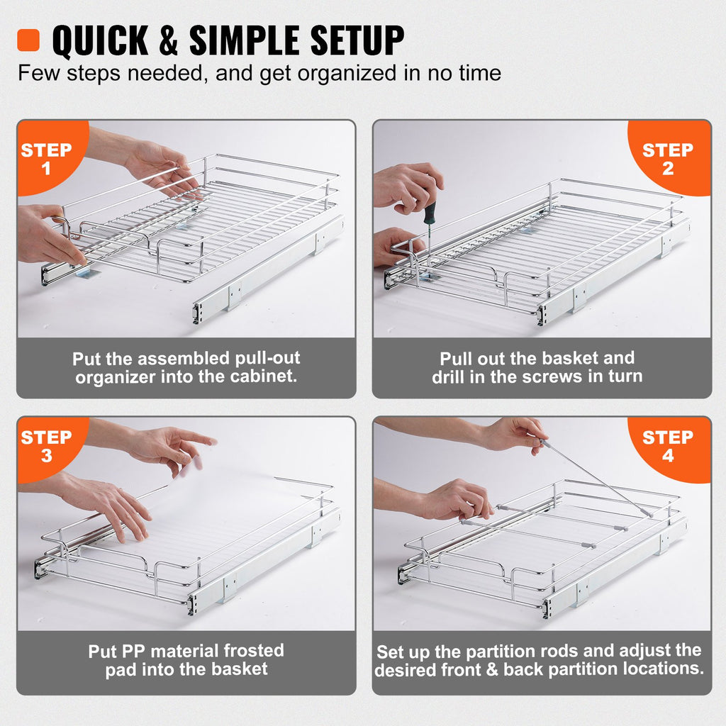 VEVOR Pull Out Cabinet Under Sink Organizer 11 x 21 Inch Wire Drawer Basket