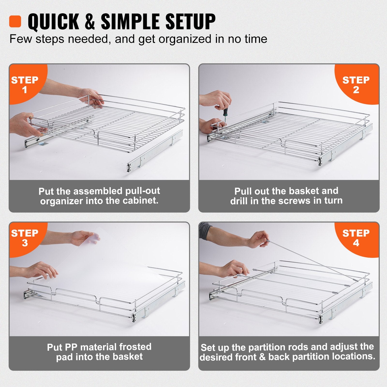 VEVOR Pull Out Cabinet Under Sink Organizer 20 x 21 Inch Wire Drawer Basket