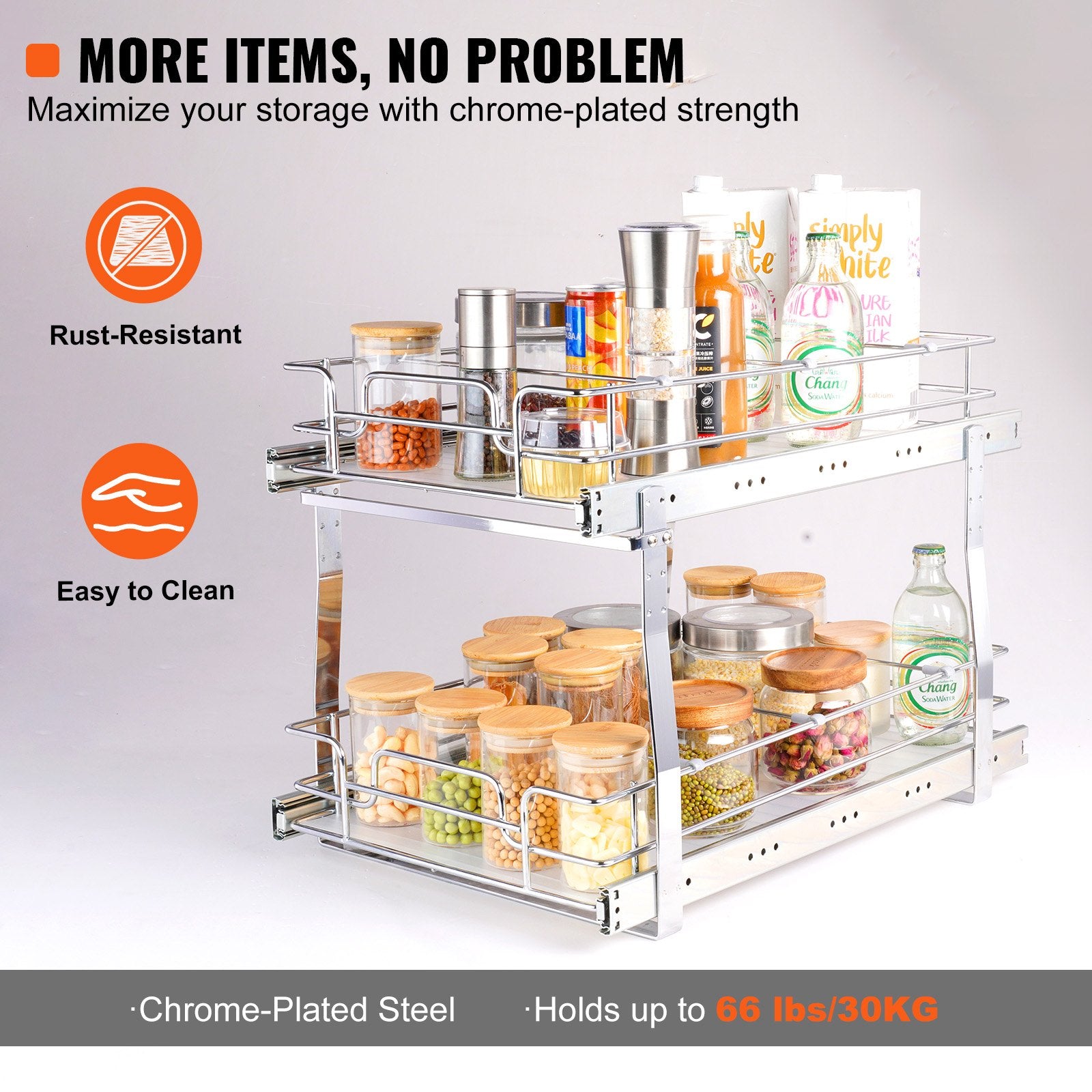 VEVOR 2-Tier Wire Pull Out Cabinet Under Sink Organizer 14x21 Inch Drawer Basket