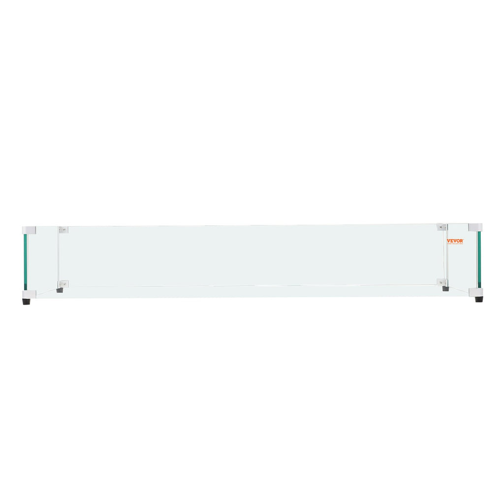 VEVOR Glass Wind Guard for Rectangular Fire Pit Table 924 x 417 x 191 mm, 8mm Thick and Sturdy Tempered Glass Panel with Hard Aluminum Corner Bracket & Rubber Feet, Easy to Assemble