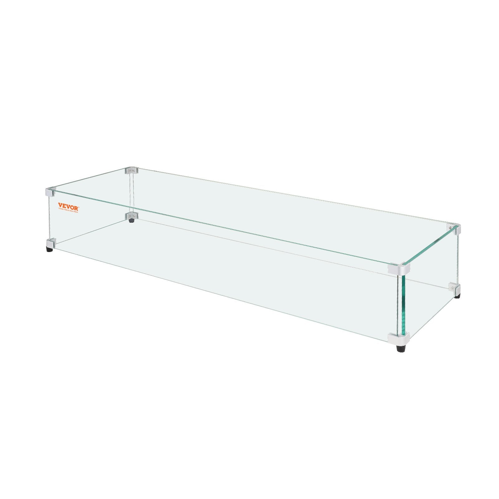 VEVOR Glass Wind Guard for Rectangular Fire Pit Table 924 x 417 x 191 mm, 8mm Thick and Sturdy Tempered Glass Panel with Hard Aluminum Corner Bracket & Rubber Feet, Easy to Assemble