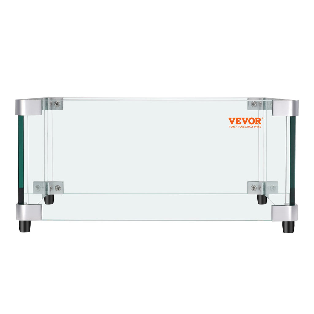 VEVOR Gas Fire Pit Wind Guard for Square Fire Table, 543 x 543 x 191 mm Clear Tempered Wind Guard for Firepits, 8mm Thick Square Glass Shield, Glass Panel with Hard Corner Bracket & Feet