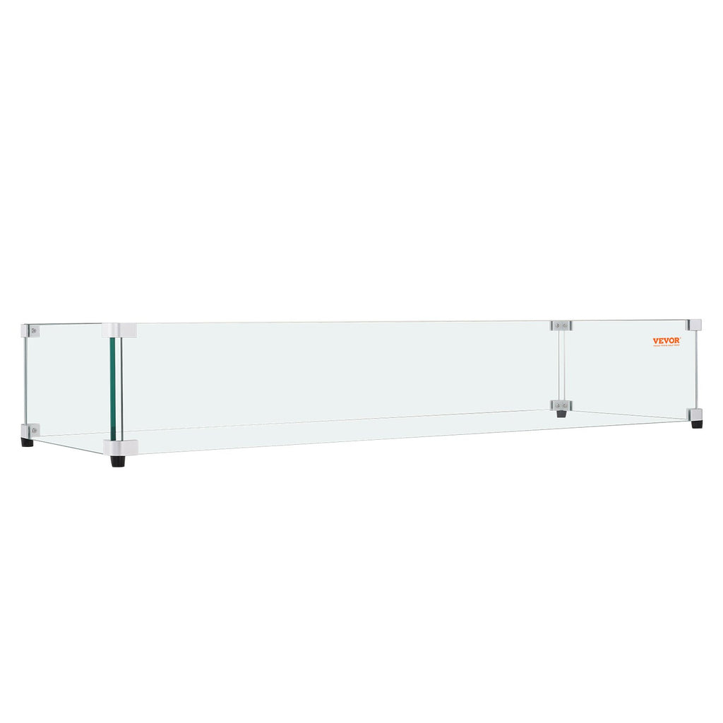 VEVOR Glass Wind Guard for Rectangular Fire Pit Table 798 x 317 x 165 mm, 8mm Thick and Sturdy Tempered Glass Panel with Hard Aluminum Corner Bracket & Rubber Feet, Easy to Assemble
