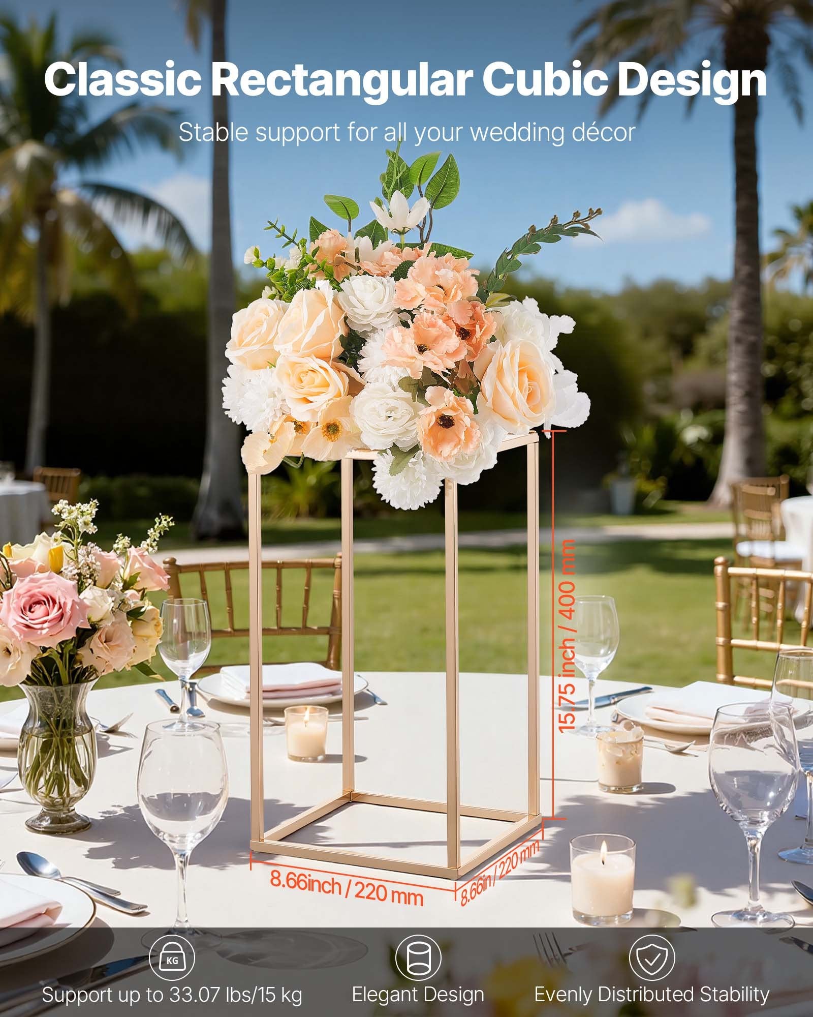 VEVOR Wedding Flower Stand, 10PCS 40cm Column Flower Stand, Floral Stands with Acrylic Laminate, Gold Rectangular Floral Display Rack for Wedding, Party, Birthday, Home,  Gold Centerpiece Stands