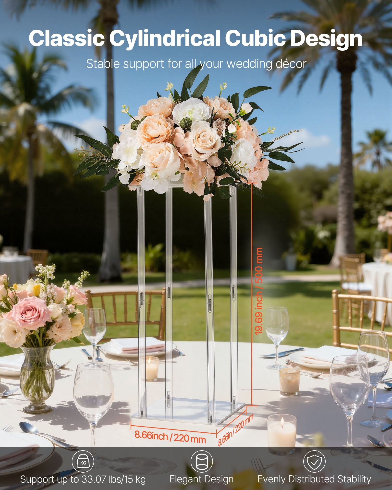 VEVOR Wedding Flower Stand, 10PCS 50cm Column Flower Stand, Floral Stands with Acrylic Laminate, Cylindrical Cubic Floral Display Rack for Wedding, Party, Birthday, Home, Centerpiece Stands