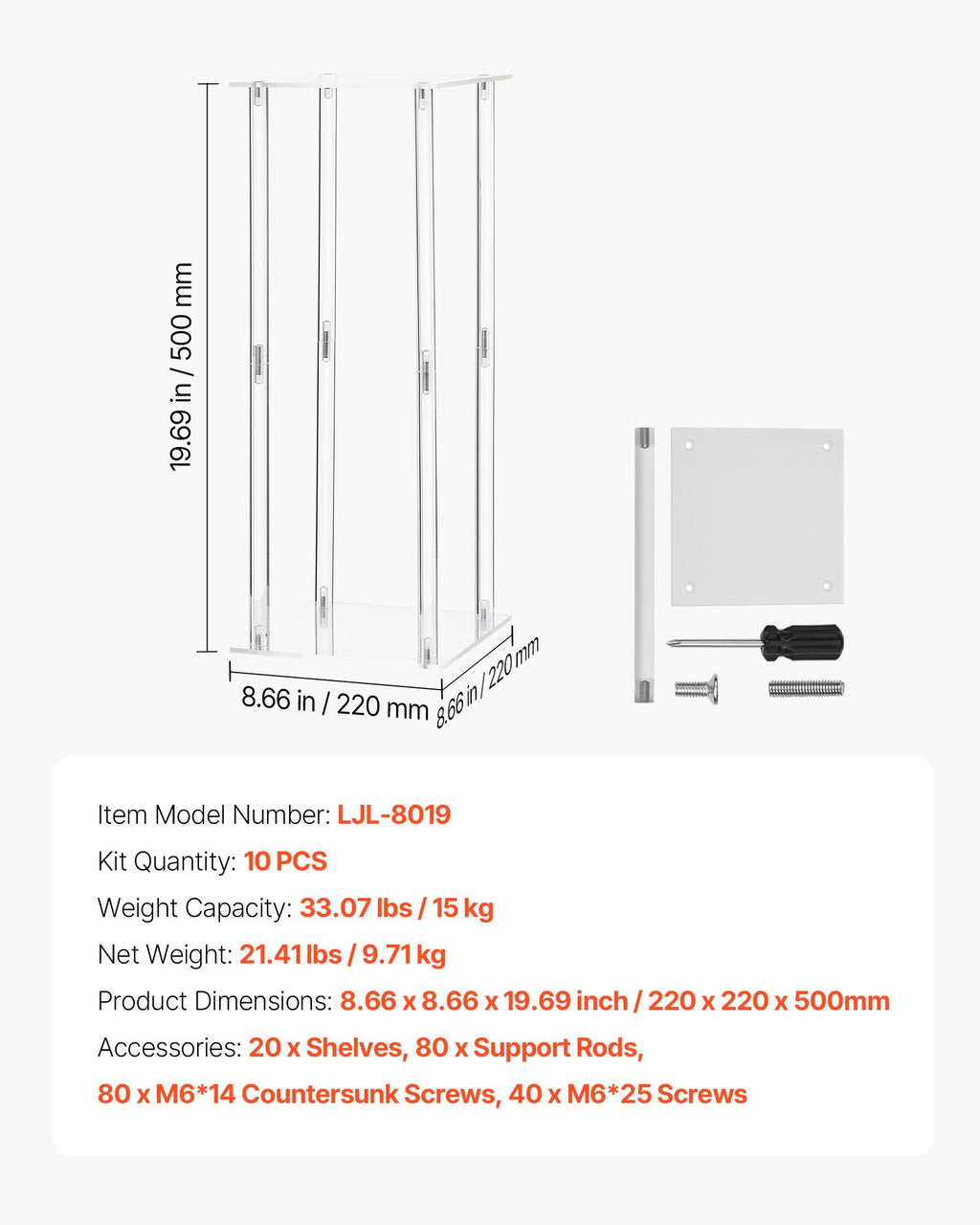 VEVOR Wedding Flower Stand, 10PCS 50cm Column Flower Stand, Floral Stands with Acrylic Laminate, Cylindrical Cubic Floral Display Rack for Wedding, Party, Birthday, Home, Centerpiece Stands