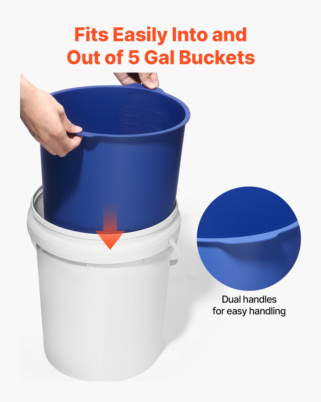 VEVOR 18.9L Bucket Liner for Concrete Mix, Reusable Silicone Mortar Bucket Liner for Thinset Paint Concrete Epoxy Mixing, Heavy-duty Grout Mixer Insert Tool with Graduated Measurements, Blue