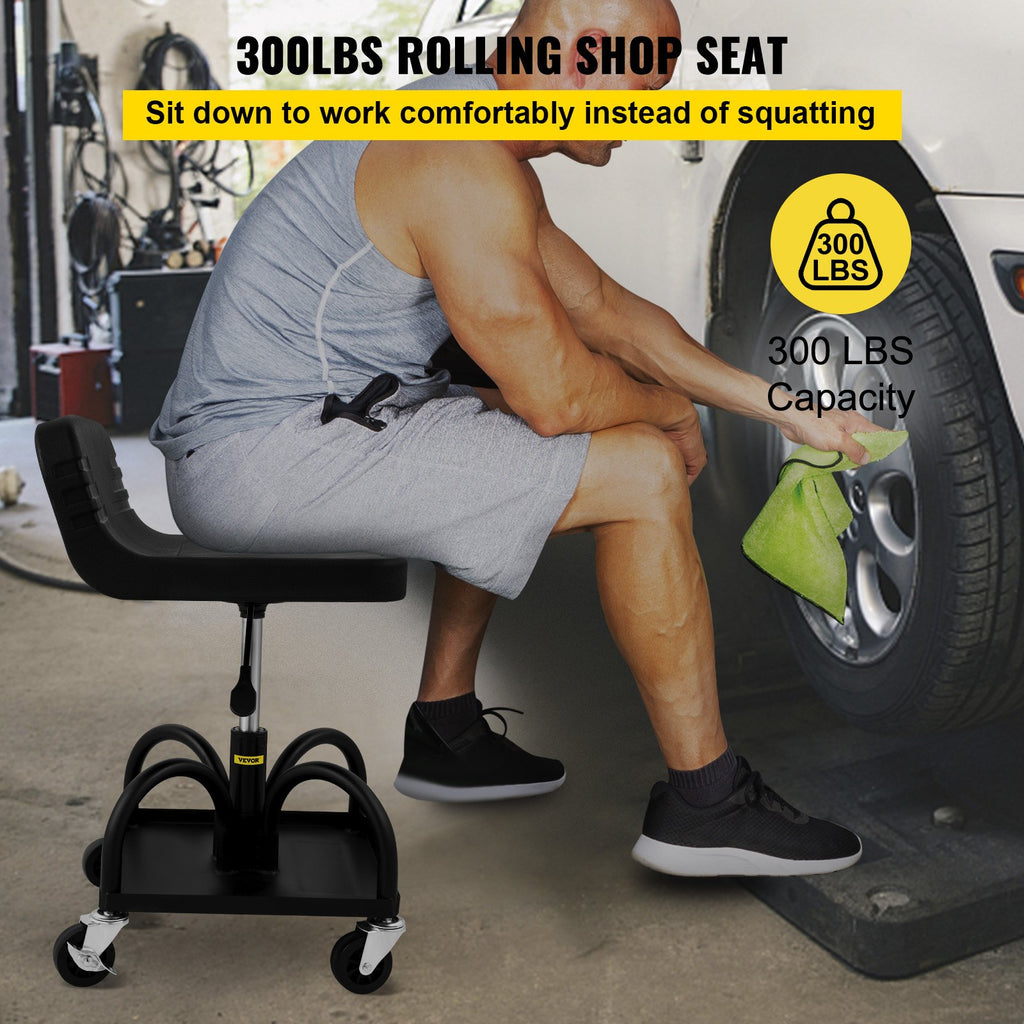 VEVOR Rolling Garage Stool 300LBS Adjustable Mechanic Work Shop Seat w/Casters