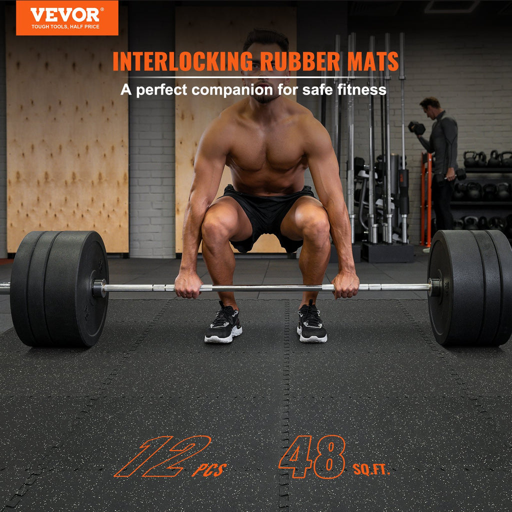 VEVOR 12 PCS 14 mm Thick Gym Floor Mats, 24" x 24" EVA Foam & Rubber Top Interlocking Workout Floor Mats with 4.5 m² Coverage, Waterproof Exercise Puzzle Flooring for Gym, Home, Garage, Basemen