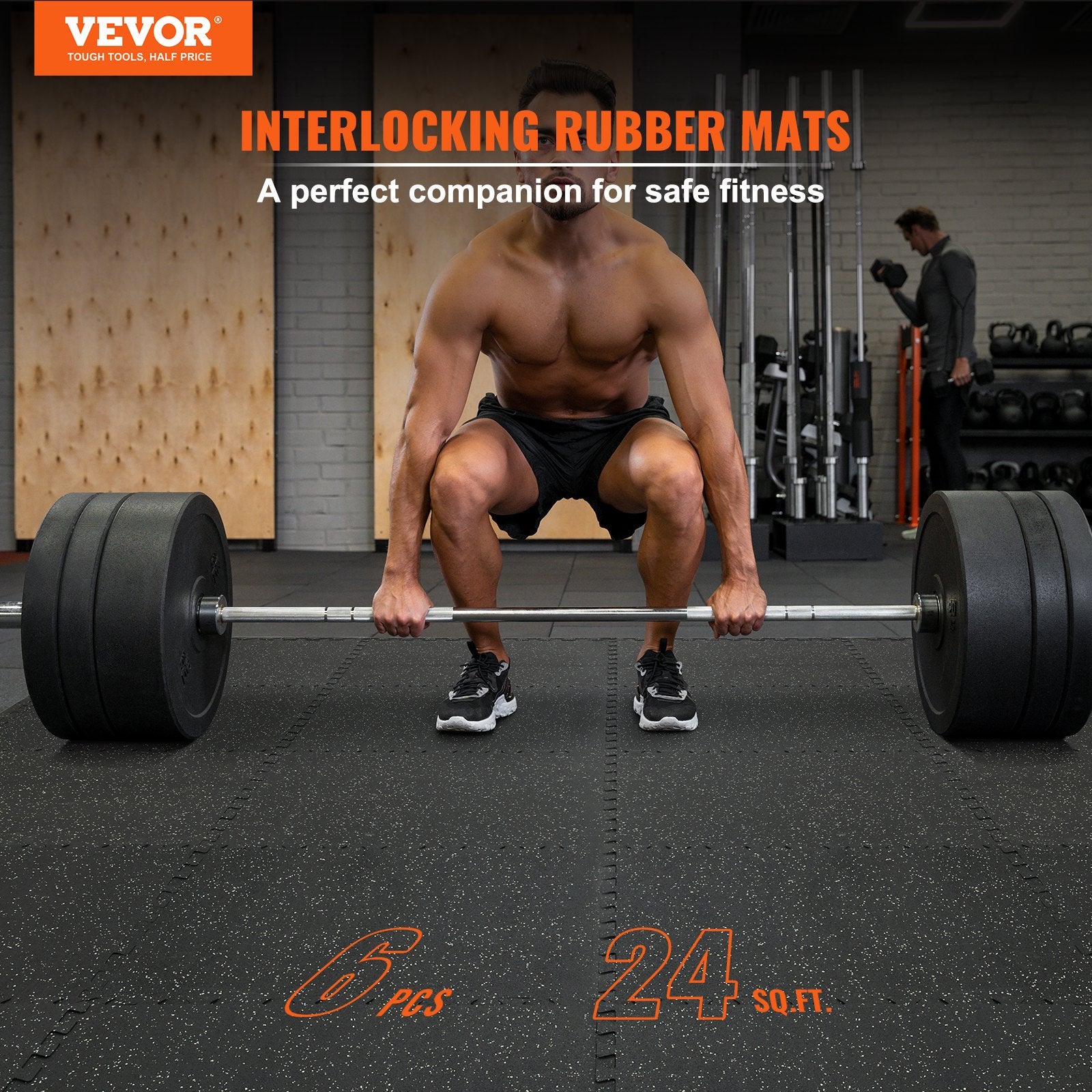 VEVOR 6 PCS 1/2 inch Thick Gym Floor Mats, 24" x 24" EVA Foam & Rubber Top Interlocking Workout Floor Mats with 24 sq.ft Coverage, Waterproof Exercise Puzzle Flooring for Gym, Home, Garage, Basement