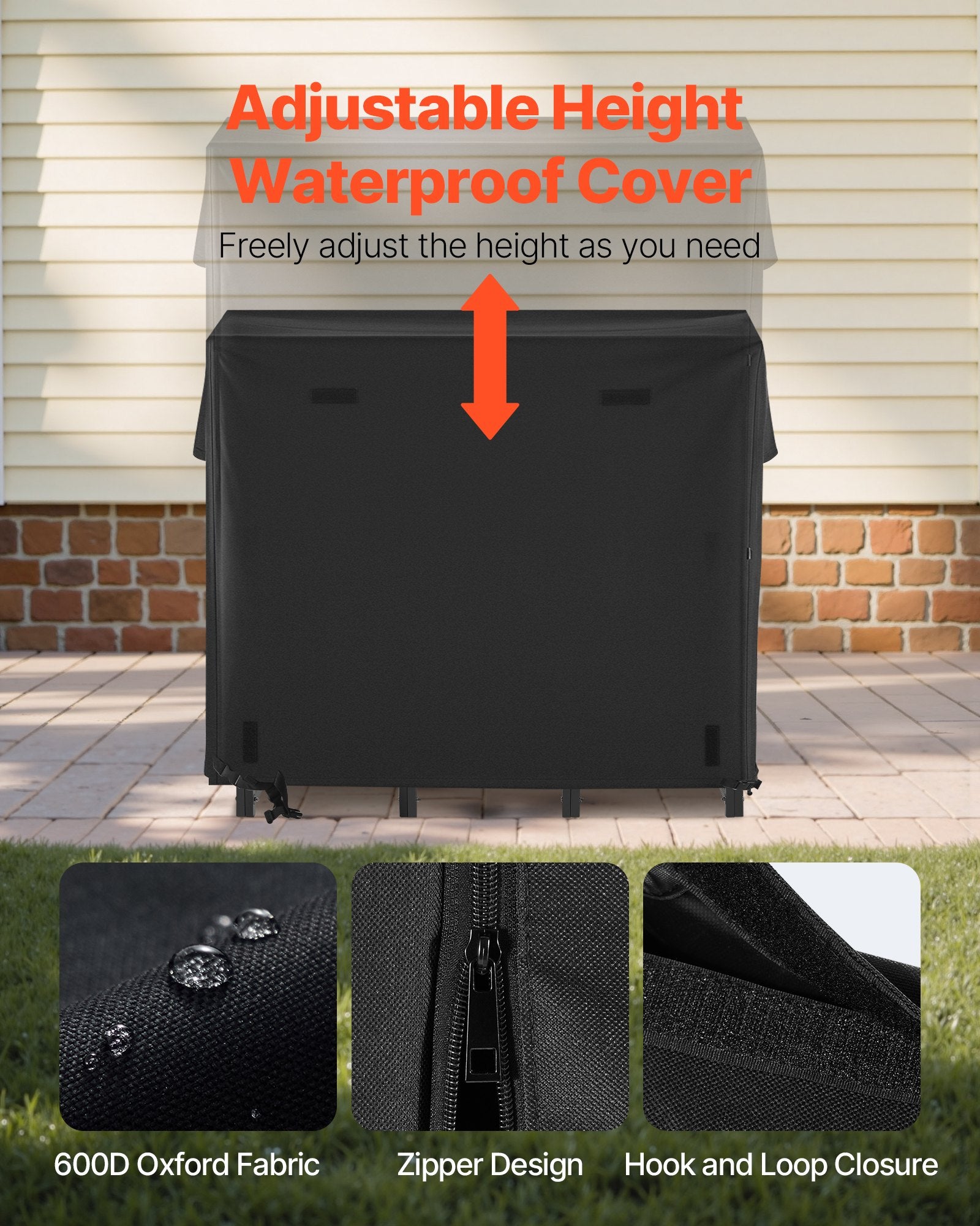 VEVOR Firewood Rack with Waterproof Cover, 1.22m Outdoor Firewood Holder, 1/4 Cord Storage Metal Log Holder, 400lb Max Weight Capacity, Full Covered, Powder-Coated Wood Storage Rack for Fireplace Deck