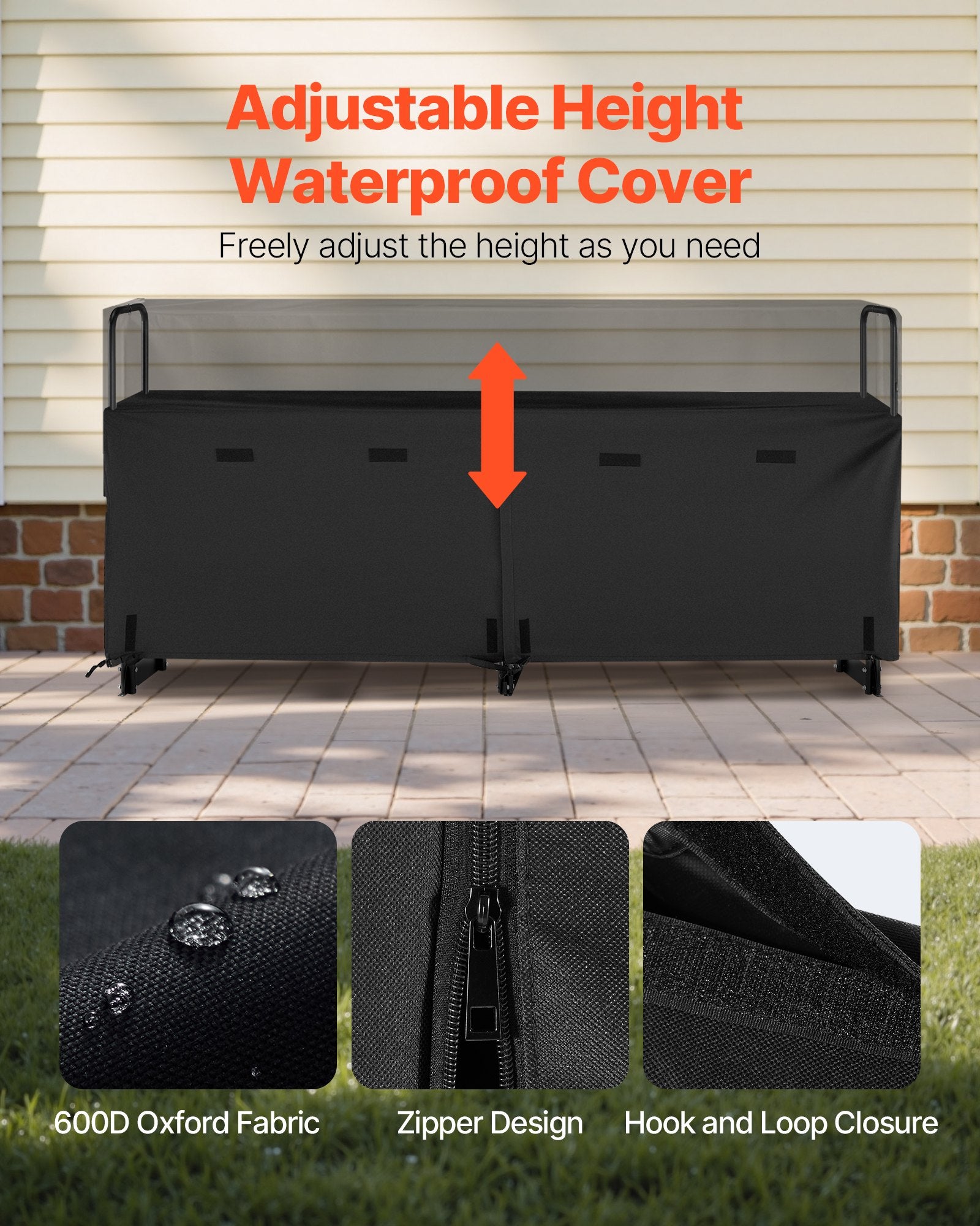 VEVOR Firewood Rack with Waterproof Cover, 2.57m Outdoor Firewood Holder, 1/2 Cord Storage Metal Log Holder, 299kg Max Weight Capacity, Top Covered, Powder-Coated Wood Storage Rack for Fireplace Deck