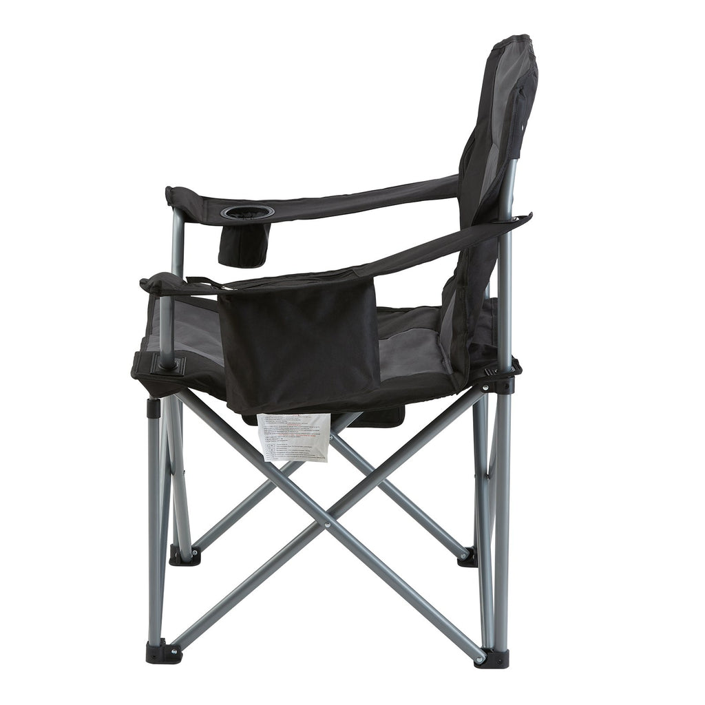 VEVOR Camping Folding Chair for Adults, Portable Heavy Duty Outdoor Quad Lumbar Back Padded Arm Chairs with Side Pockets, Cup Holder and Cooler Bag for Beach, Lawn, Picnic, Fishing, Backpacking, Black