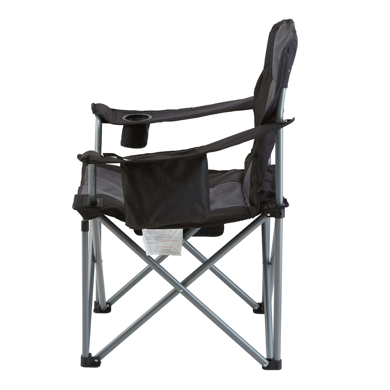 VEVOR Camping Folding Chair for Adults, Portable Heavy Duty Outdoor Quad Lumbar Back Padded Arm Chairs with Side Pockets, Cup Holder and Cooler Bag for Beach, Lawn, Picnic, Fishing, Backpacking, Black