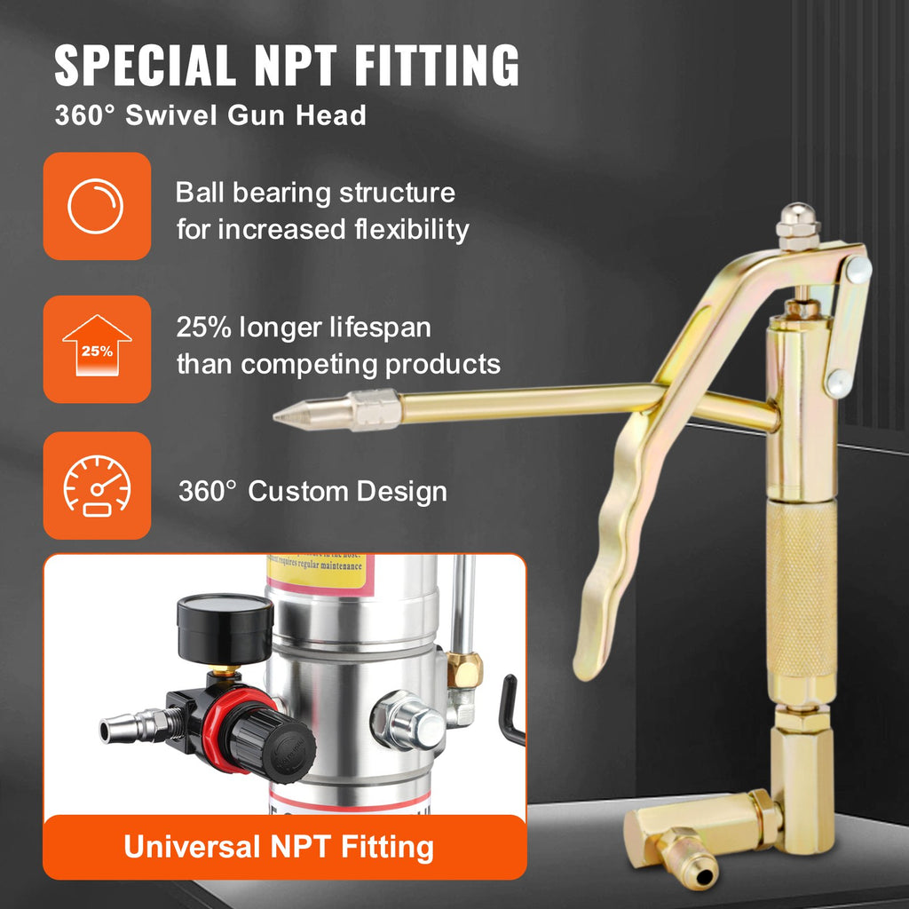 VEVOR Grease Pump, 40L Capacity, Air Operated Grease Pump with 3.88 m High Pressure Hose and Grease Gun, Pneumatic Grease Bucket Pump with Wheels, Portable Lubrication Grease Pump 50:1 Pressure Ratio