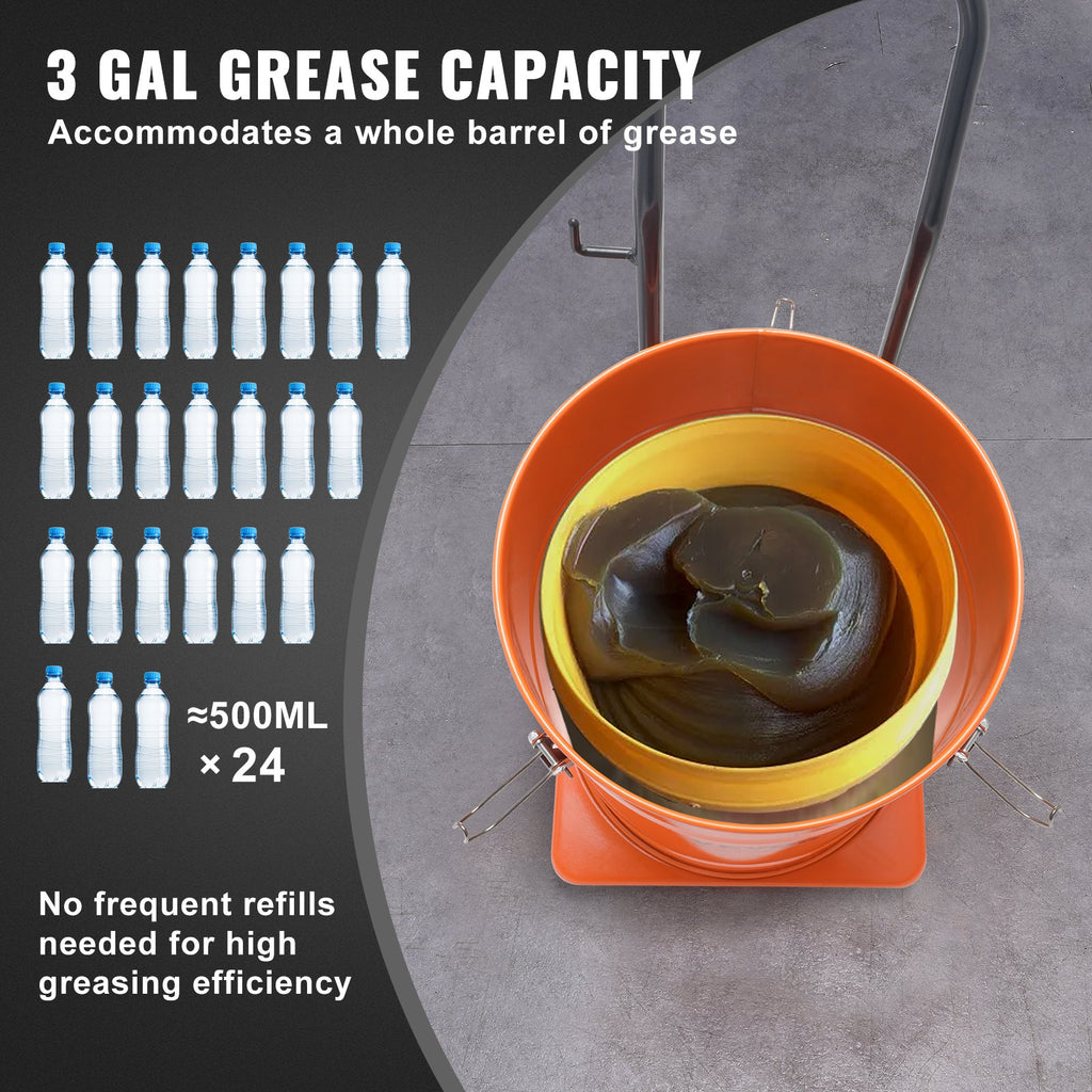 VEVOR Grease Pump, 40L Capacity, Air Operated Grease Pump with 3.88 m High Pressure Hose and Grease Gun, Pneumatic Grease Bucket Pump with Wheels, Portable Lubrication Grease Pump 50:1 Pressure Ratio