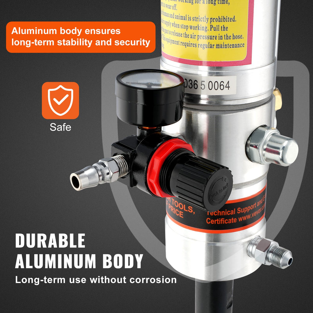 VEVOR Grease Pump, 50:1 Pressure Ratio Air Operated Grease Pump with 3.88 m High Pressure Hose and Grease Gun, Pneumatic Grease Pump, Portable Lubrication Grease Pump with 360° Swivel Grease Gun Head