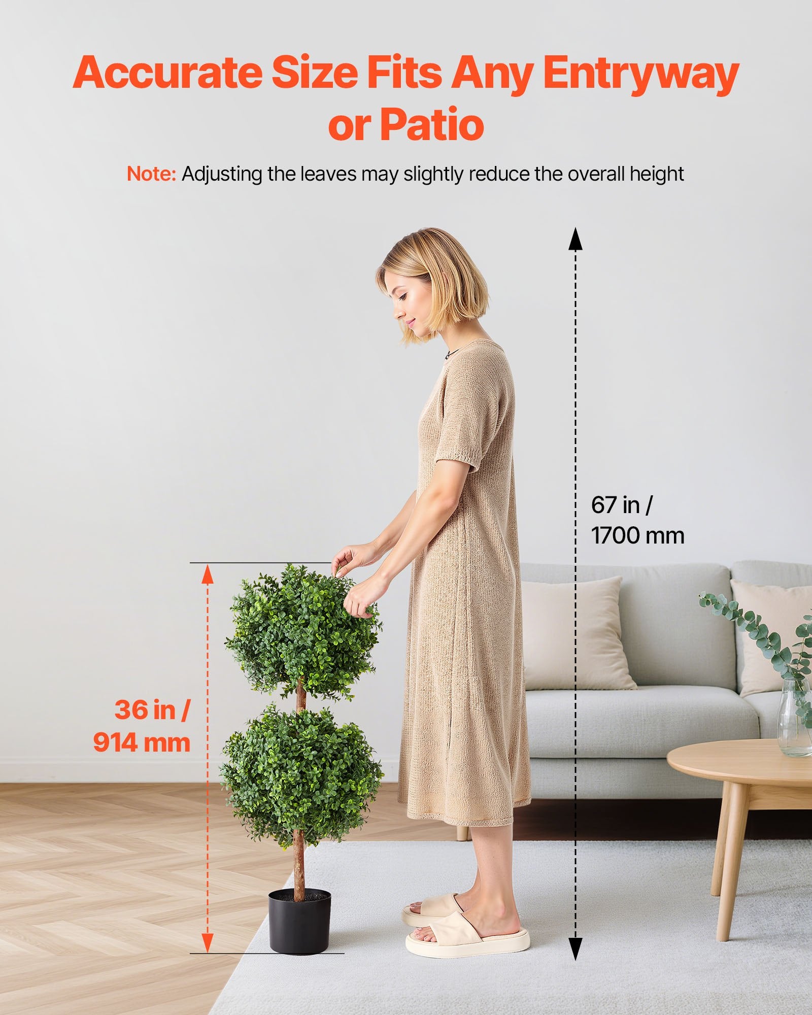 VEVOR Artificial Topiary Boxwood Double Ball, 2 Set 914mm Faux Boxwood Plant Balls, Fake Silk Tree Look Real, Easy Assembly for Decor Front Porch Outdoor Patio Garden Balcony Backyard Indoor
