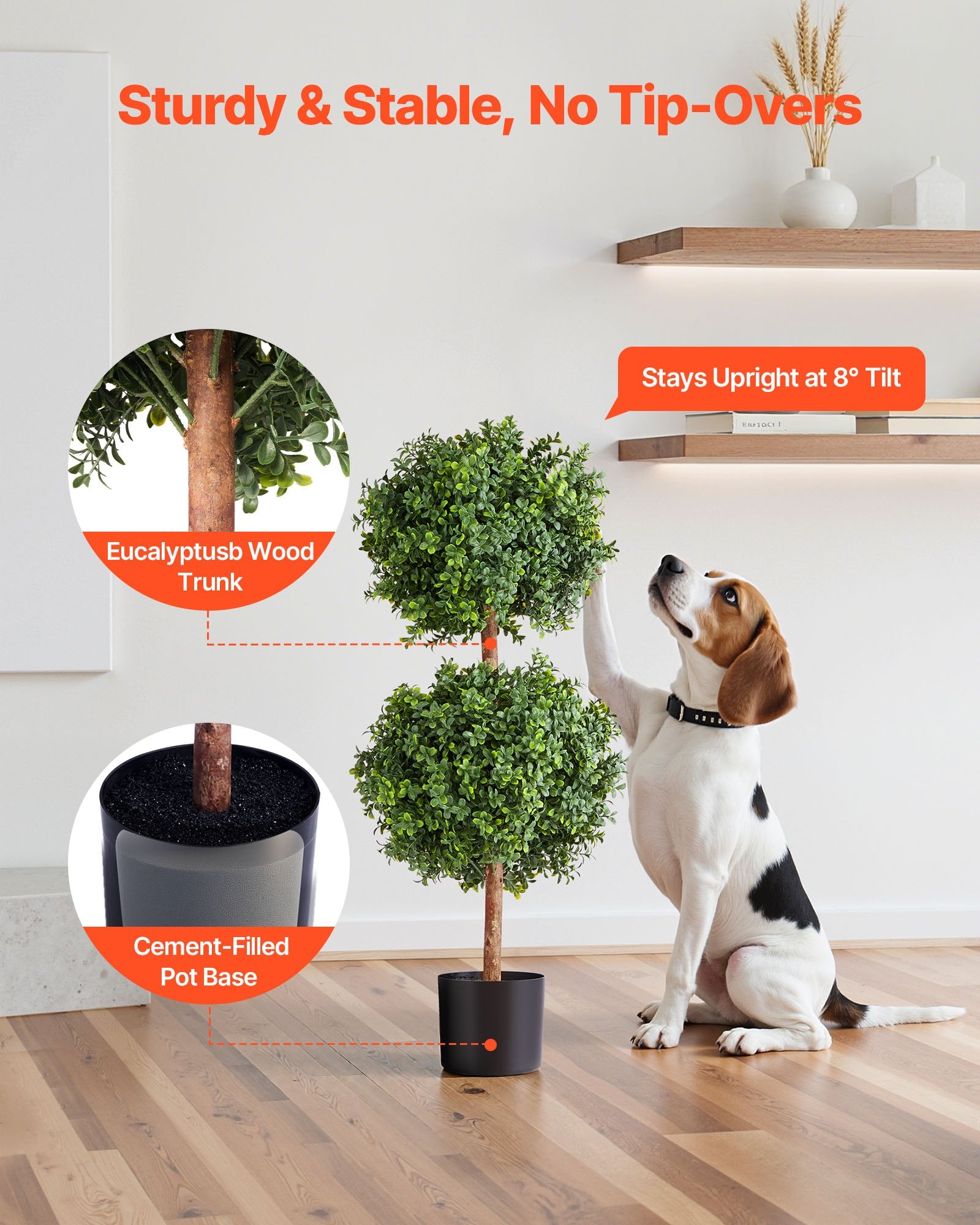VEVOR Artificial Topiary Boxwood Double Ball, 2 Set 914mm Faux Boxwood Plant Balls, Fake Silk Tree Look Real, Easy Assembly for Decor Front Porch Outdoor Patio Garden Balcony Backyard Indoor