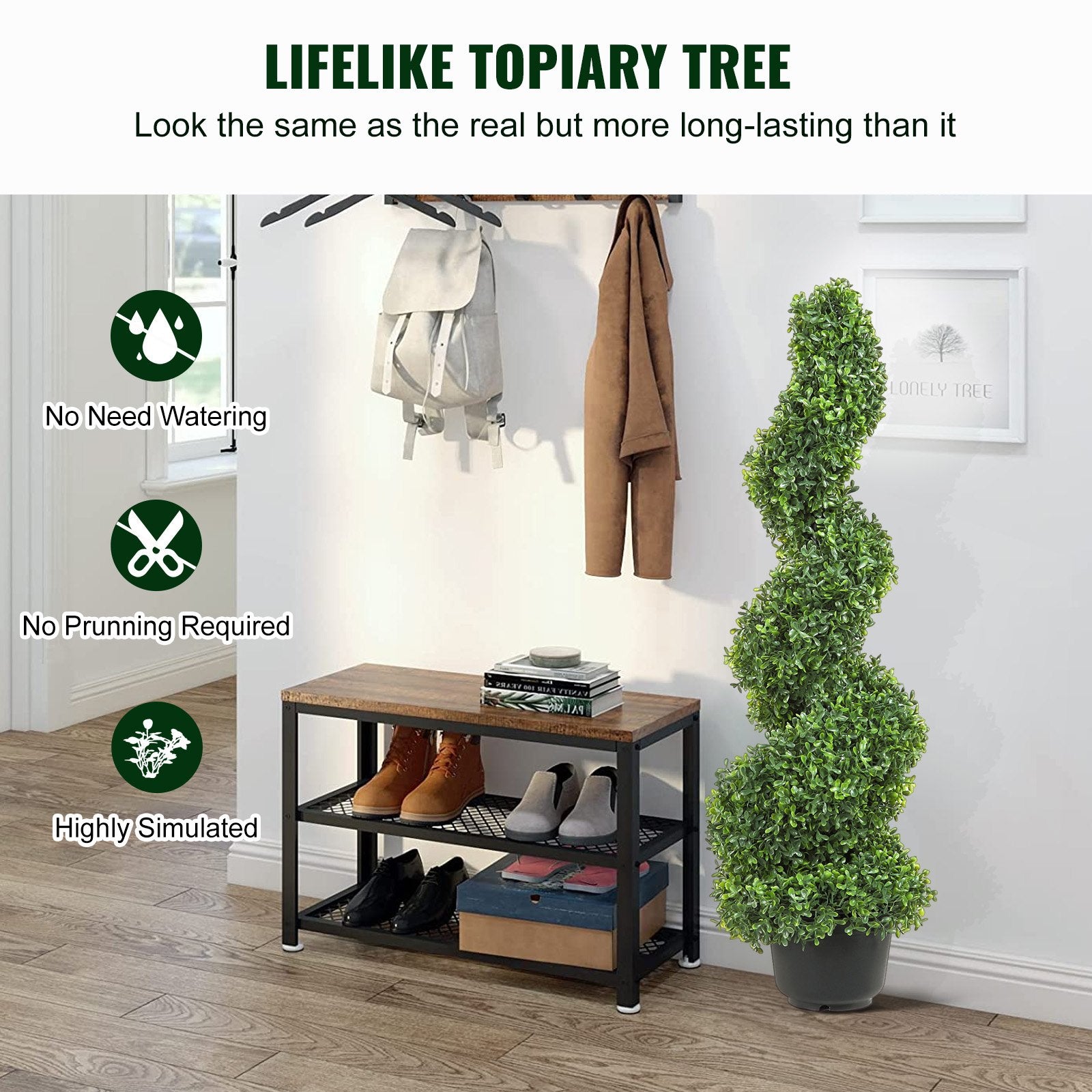 VEVOR Artificial Topiaries Boxwood Trees, 7.6cm Tall (2 Pieces) Faux Topiary Plant Outdoor, All-year Green Feaux Plant w/ Replaceable Leaves for Decorative Indoor/Outdoor/Garden