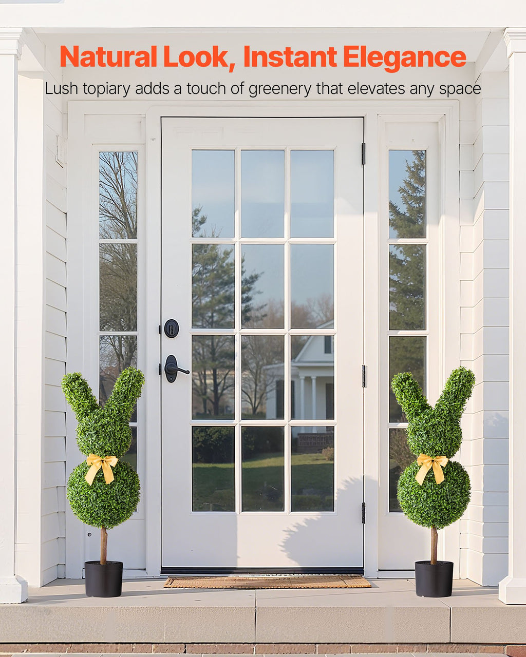 VEVOR Artificial Topiary Bunny-Shape Boxwood Ball, 2 Set 914mm Faux Boxwood Plant Balls, Fake Silk Tree Look Real, Easy Assembly for Decor Front Porch Outdoor Patio Garden Balcony Backyard Indoor