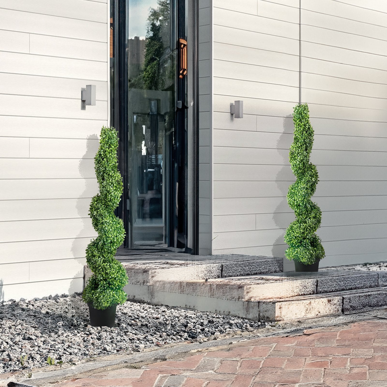 VEVOR Artificial Topiaries Boxwood Trees, 10cm Tall (2 Pieces) Faux Topiary Plant Outdoor, All-year Green Feaux Plant w/ Replaceable Leaves for Decorative Indoor/Outdoor/Garden