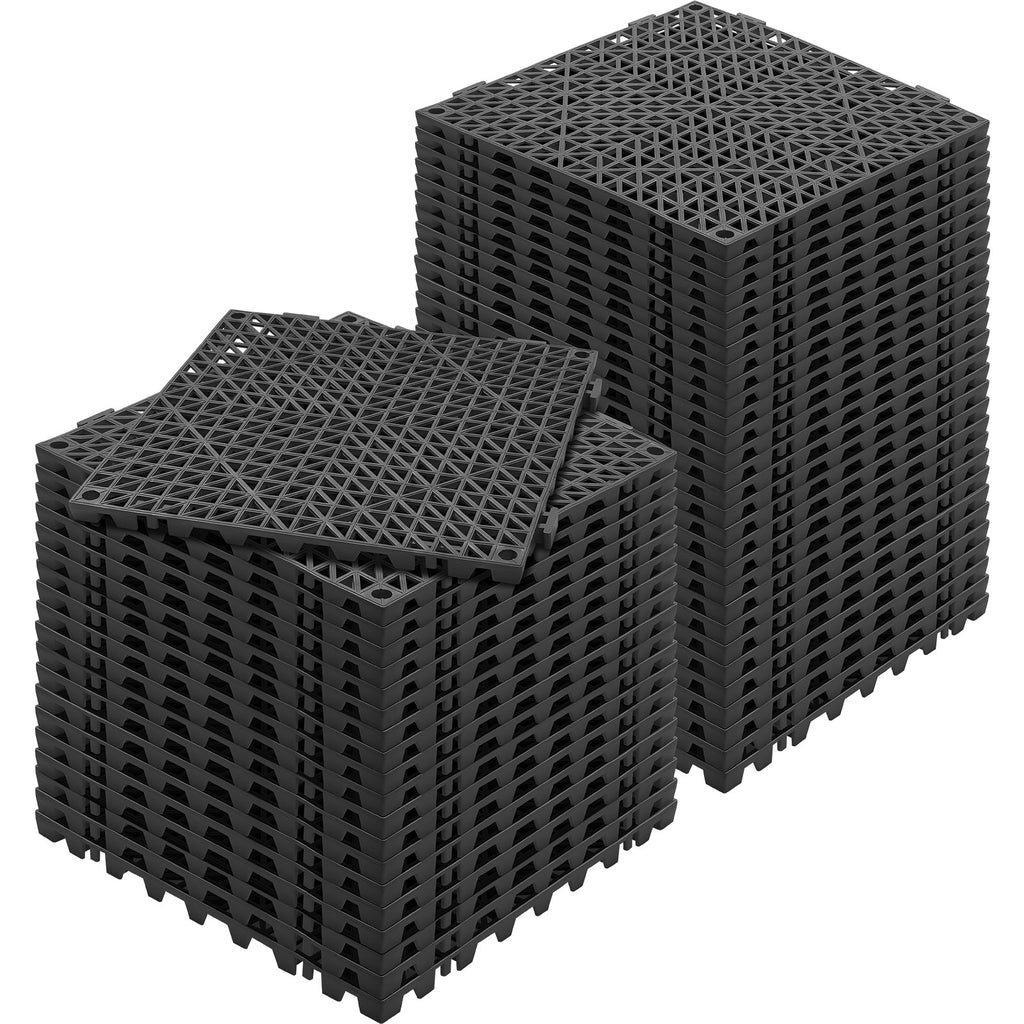 VEVOR Modular Interlocking Cushion, 50 Pack 30 x 30 cm Splicing Drainage Mats, PVC Interlocking Drainage Floor Tiles, Non-Slip Drainage Holes for Restroom, Bathroom, Kitchen, Pool, Wet Area, Black