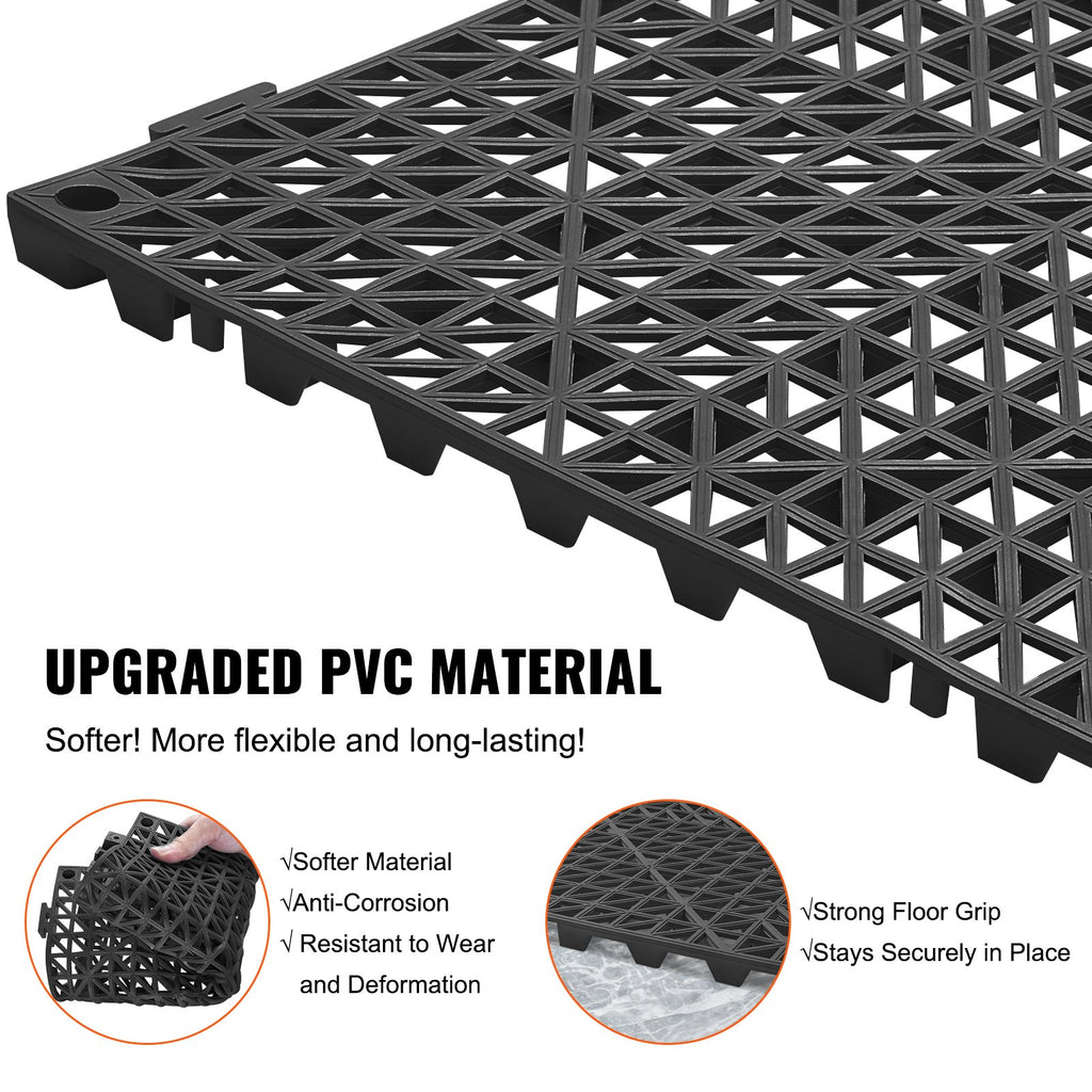 VEVOR Modular Interlocking Cushion, 50 Pack 30 x 30 cm Splicing Drainage Mats, PVC Interlocking Drainage Floor Tiles, Non-Slip Drainage Holes for Restroom, Bathroom, Kitchen, Pool, Wet Area, Black