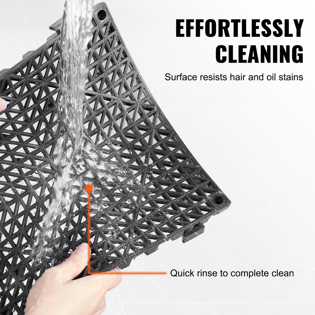 VEVOR Modular Interlocking Cushion, 50 Pack 30 x 30 cm Splicing Drainage Mats, PVC Interlocking Drainage Floor Tiles, Non-Slip Drainage Holes for Restroom, Bathroom, Kitchen, Pool, Wet Area, Black