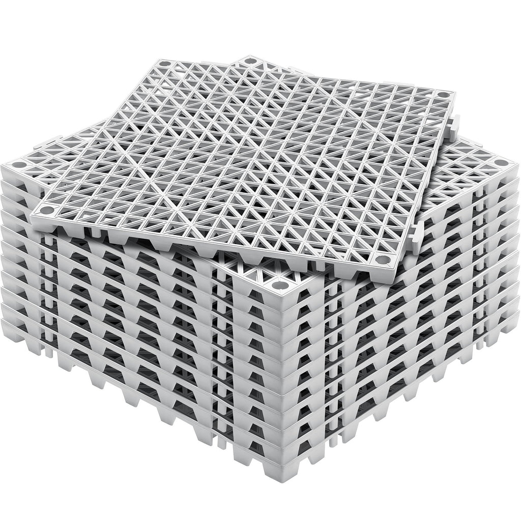 VEVOR Modular Interlocking Cushion, 12 Pack 30 x 30 cm Splicing Drainage Mats, Soft PVC Interlocking Drainage Floor Tiles, Non-Slip Drainage Holes for Restroom, Bathroom, Kitchen, Pool, Wet Area, Gray