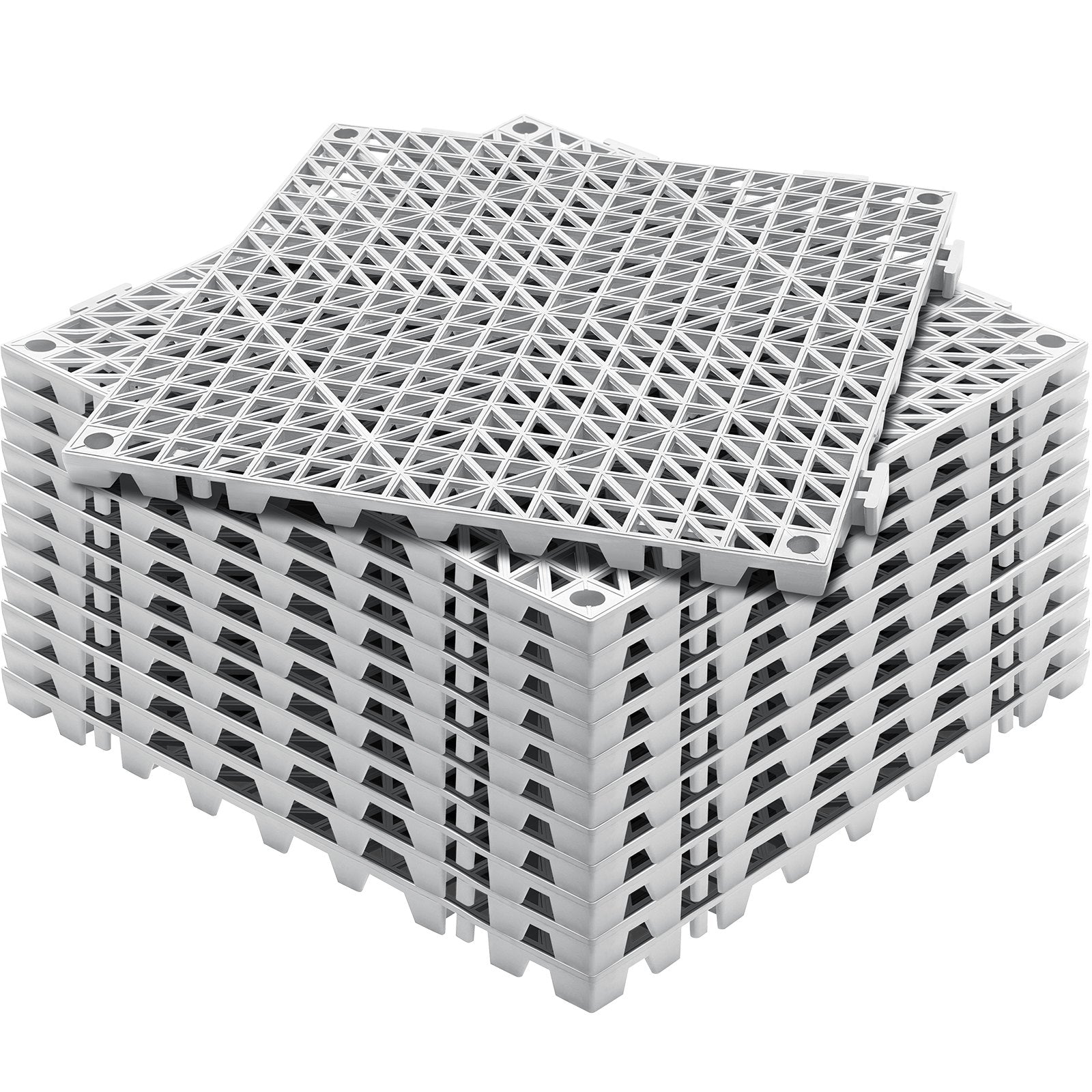VEVOR Modular Interlocking Cushion, 12 Pack 30 x 30 cm Splicing Drainage Mats, Soft PVC Interlocking Drainage Floor Tiles, Non-Slip Drainage Holes for Restroom, Bathroom, Kitchen, Pool, Wet Area, Gray