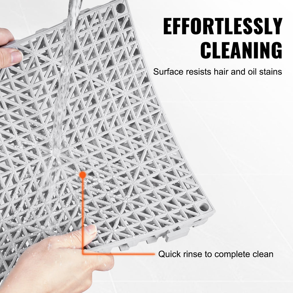 VEVOR Modular Interlocking Cushion, 12 Pack 30 x 30 cm Splicing Drainage Mats, Soft PVC Interlocking Drainage Floor Tiles, Non-Slip Drainage Holes for Restroom, Bathroom, Kitchen, Pool, Wet Area, Gray