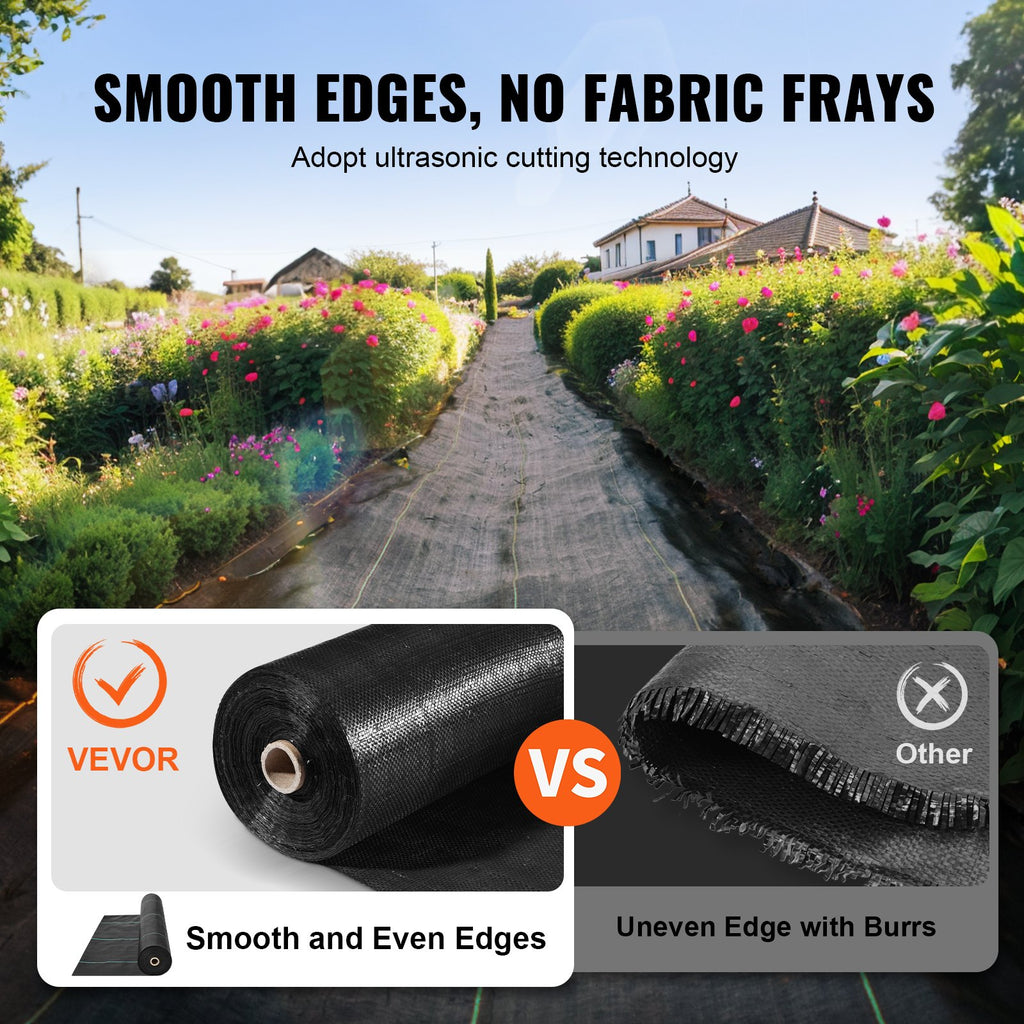 VEVOR 13FTx108FT Premium Heavy Duty Weed Barrier Landscape Fabric, 5OZ Woven Geotextile Fabric Under Gravel, High Permeability for Weed Blocker Weed Mat, Driveway Fabric, Weed Control Garden Cloth