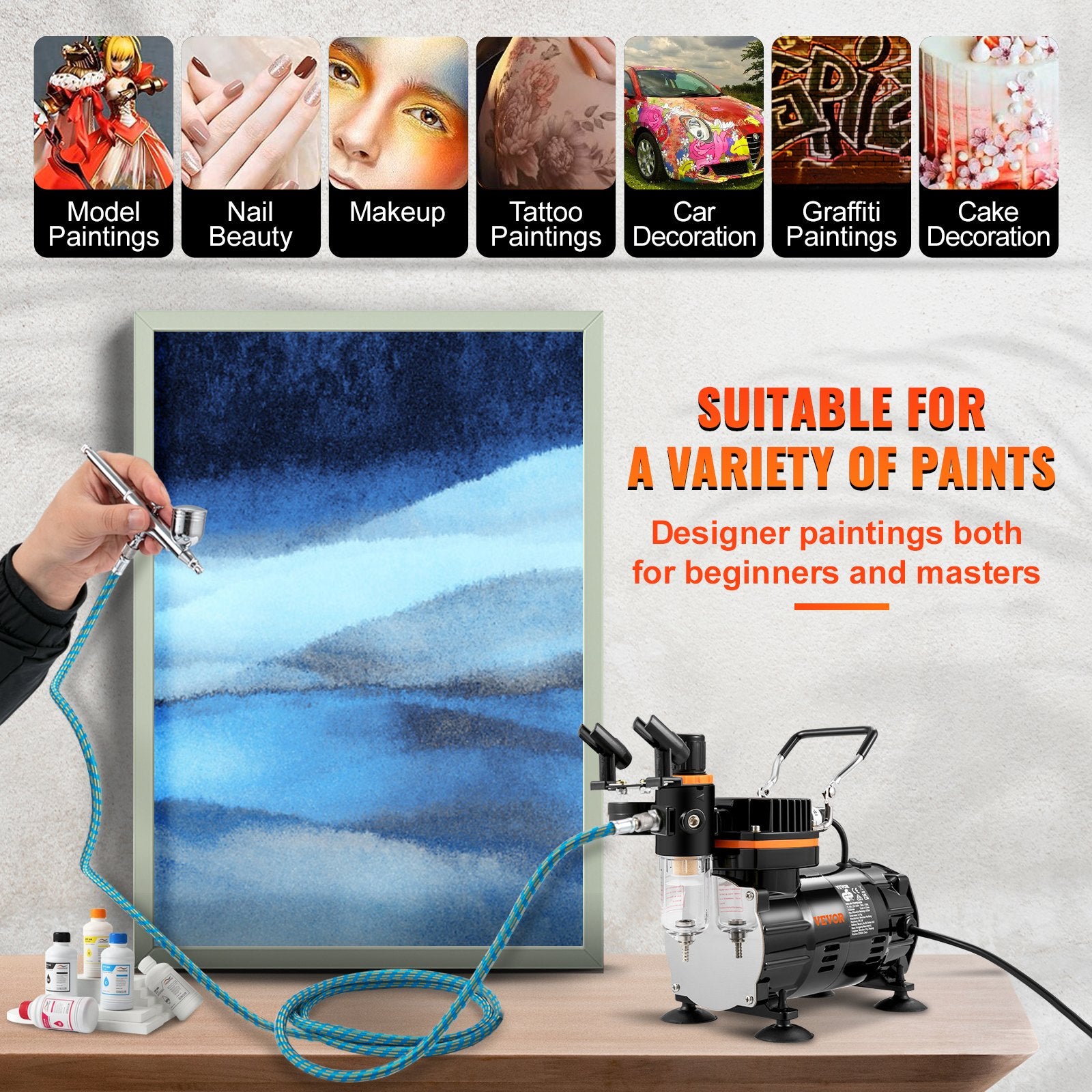 VEVOR Airbrush Kit Dual-action Airbrush Compressor Art Nail Tattoo Makeup Model