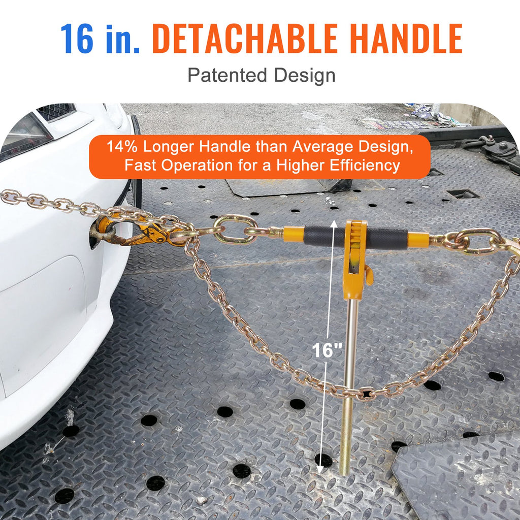 VEVOR Ratchet Chain Binder, 0.9-1.27 cm Heavy Duty Load Binders, with G80 Hooks 5443 kg Secure Load Limit, Labor-saving Anti-skid Handle, Tie Down Hauling Chain Binders for Flatbed Truck Trailer, 4 Pc