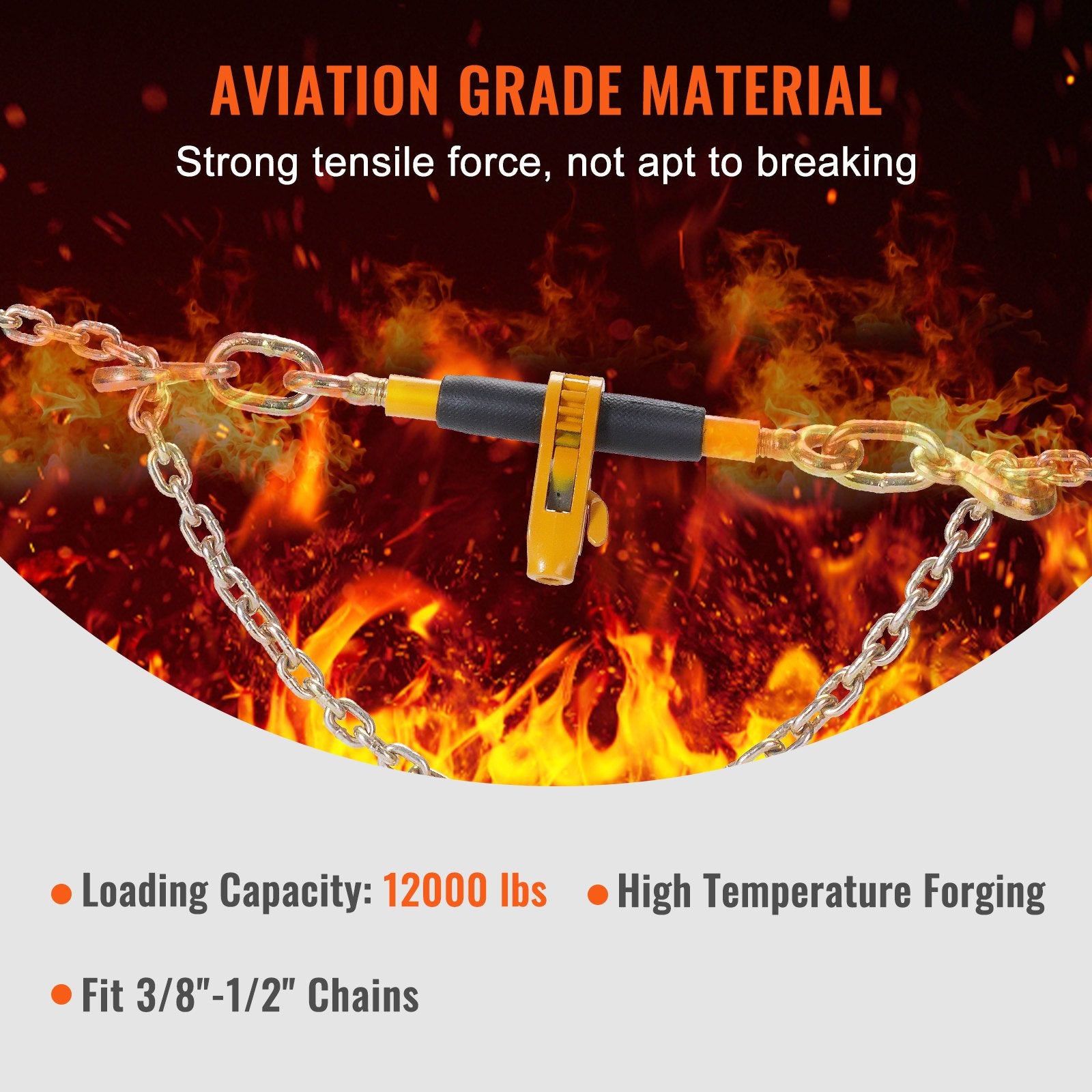 VEVOR Ratchet Chain Binder, 0.9-1.27 cm Heavy Duty Load Binders, with G80 Hooks 5443 kg Secure Load Limit, Labor-saving Anti-skid Handle, Tie Down Hauling Chain Binders for Flatbed Truck Trailer, 4 Pc