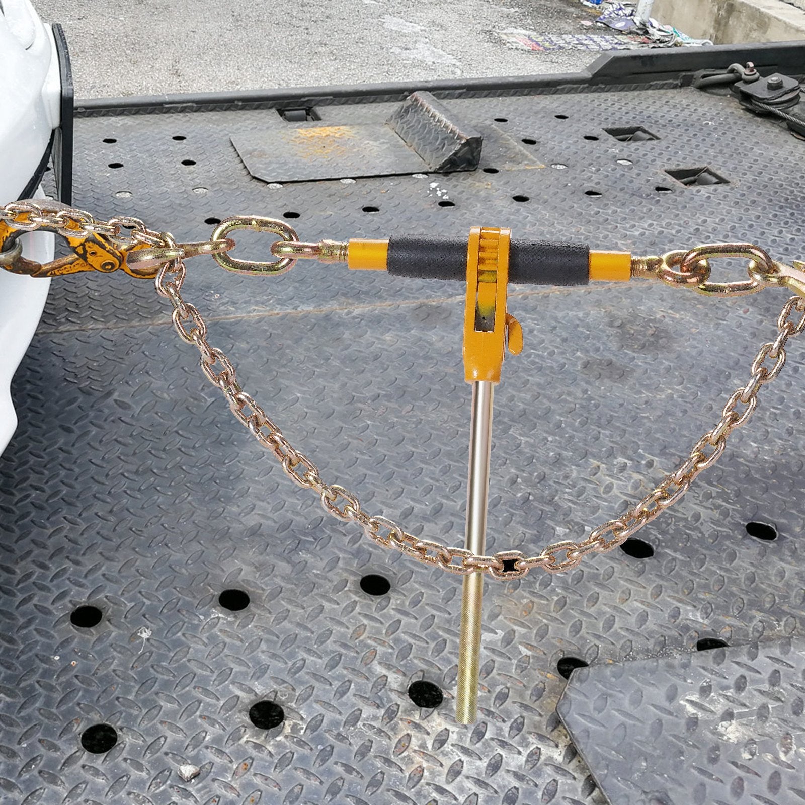 VEVOR Ratchet Chain Binder, 0.9-1.27 cm Heavy Duty Load Binders, with G80 Hooks 5443 kg Secure Load Limit, Labor-saving Anti-skid Handle, Tie Down Hauling Chain Binders for Flatbed Truck Trailer, 4 Pc