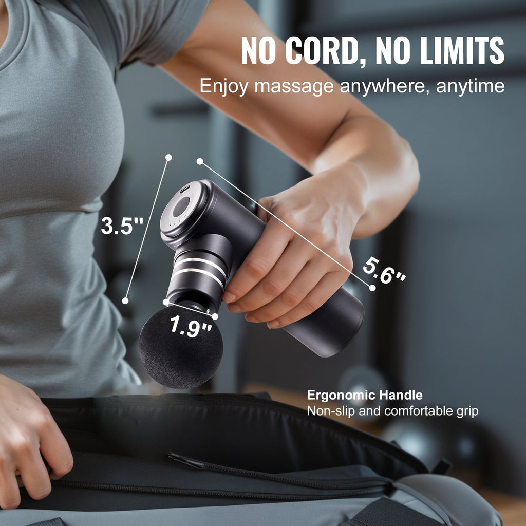 VEVOR Massage Gun Deep Tissue, Percussion Muscle Massager for Athletes - with 4 Speed Levels & 4 Massage Heads, 12V 2500mAh Batteries, Handheld Electric Massage Gun for Pain Relief, Muscle Relaxation