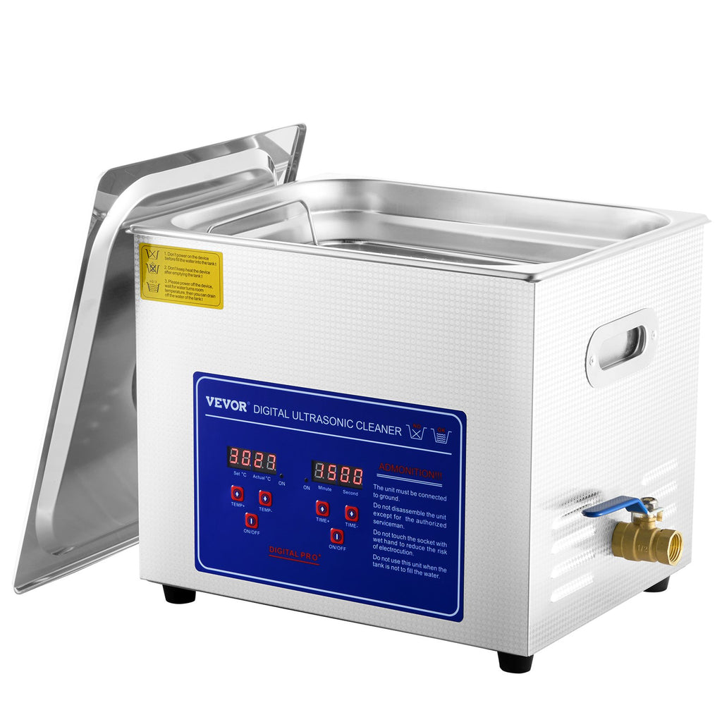 VEVOR Ultrasonic Cleaner 10L Jewelry Cleaning with Digital Timer Ultrasonic Cleaning Machine for Jewellery Rings Watches Eyeglasses Dentures Coins Metal Parts Commercial and Home Use Silver