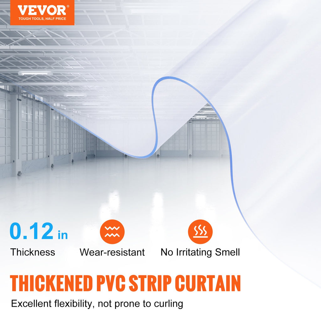 VEVOR Strip Curtain, 2500 cm L x 30.5 cm W x 3 mm Thickness, Clear PVC Smooth Curtain Strip Door Bulk Roll, Plastic Door Strips for Doorways of Supermarket, Garage, Warehouse, Barn, Pet Animal House