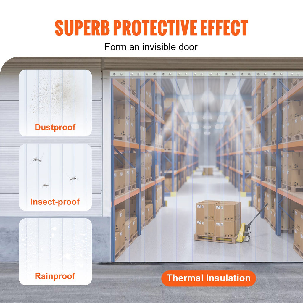 VEVOR Strip Curtain, 2500 cm L x 30.5 cm W x 3 mm Thickness, Clear PVC Smooth Curtain Strip Door Bulk Roll, Plastic Door Strips for Doorways of Supermarket, Garage, Warehouse, Barn, Pet Animal House