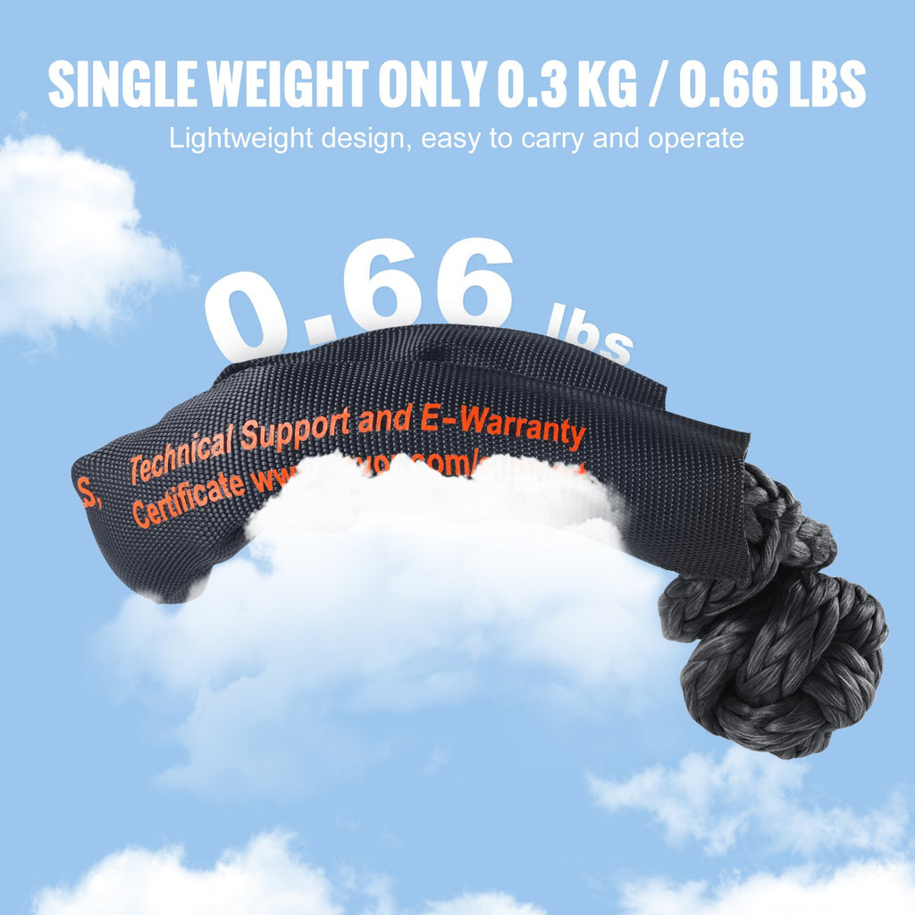 VEVOR Synthetic Soft Shackle Rope, 2 Pack 12.7 x 558.8 mm 20 Ton Breaking Strength, Recovery Tow Shackles with Extra 2 Sleeves and Storage Bag for UTV, ATV, Trucks, Jeep, Off-Road Vehicles, Black