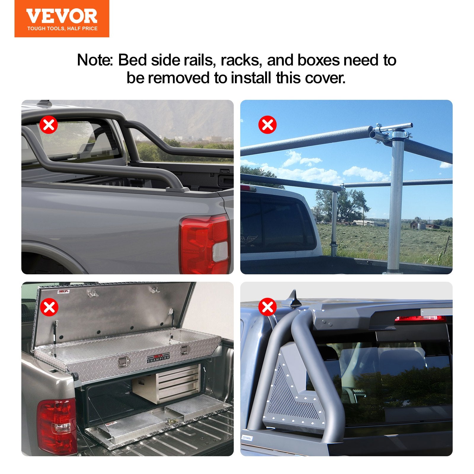 VEVOR Truck Bed Cover, Roll Up Truck Bed Tonneau Cover, Compatible with 2014-2024 Chevy Silverado / GMC Sierra 1500, for 2m x 1.6m / 2m x 1.6m Bed, Soft PVC material, Roll Up Tonneau Cover