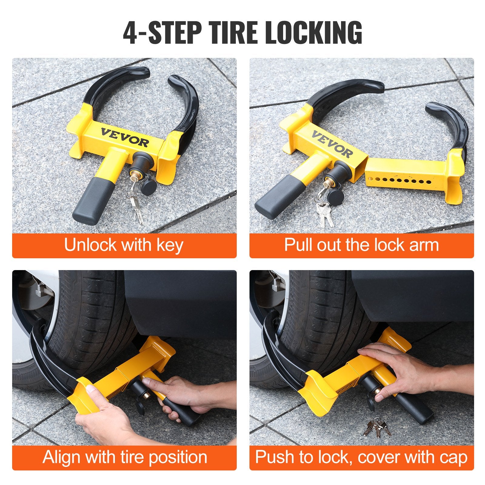 VEVOR Wheel Lock, 2 Packs Universal Wheel Clamp Lock, Adjustable Anti Theft Trailer Lock Wheel Clamp, Heavy-duty Steel Tire Lock for ATV RV SUV Car Golf Cart Boats Motorcycles, with 6 Keys
