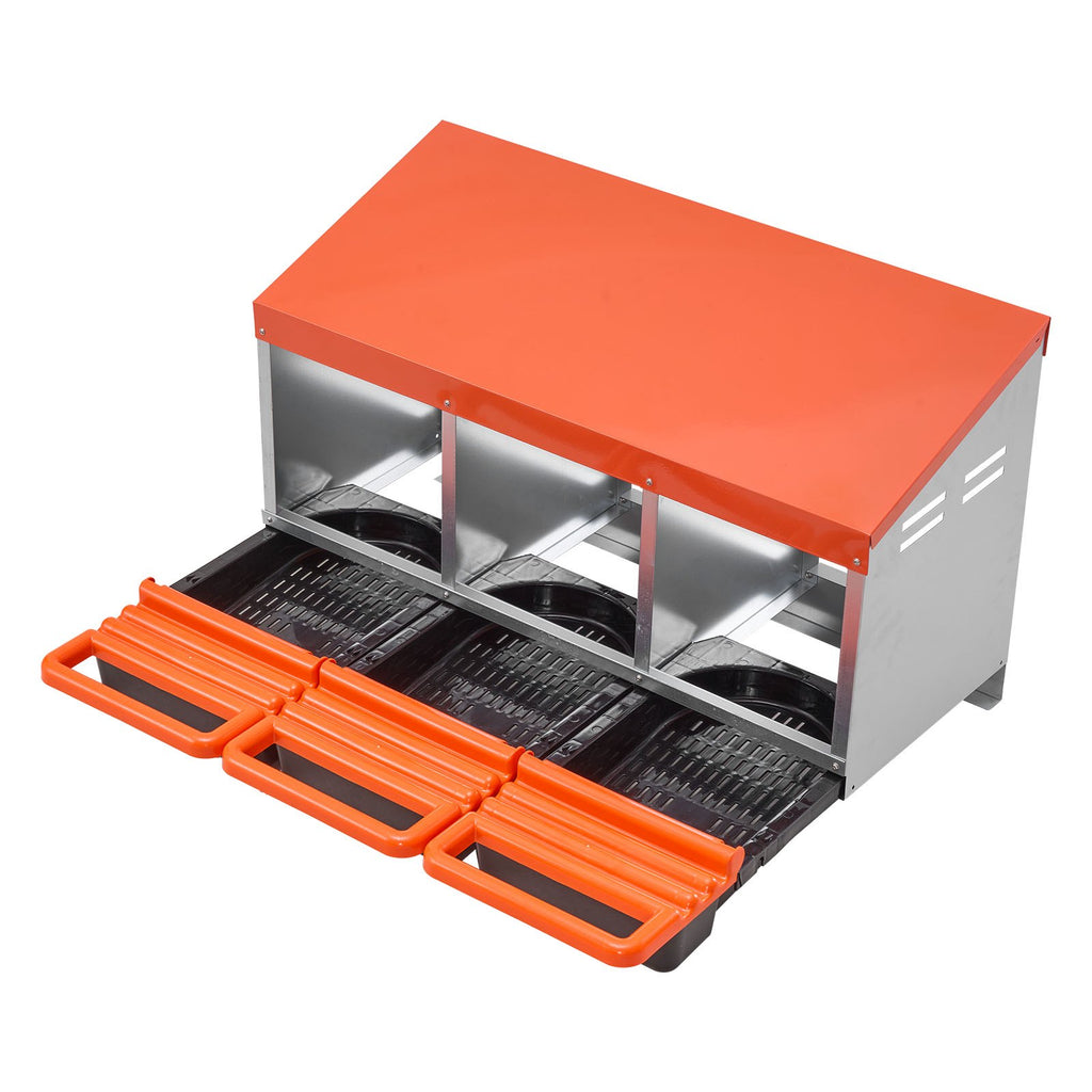 VEVOR Chicken Nest Box, 3-Compartment, 15 to 30 in Stable & Corrosion-Resistant Metal Nesting Boxes with Inclined Nesting Boxes, Bottom Holes & Resting Platform, Fit for Different Chicken Breeds
