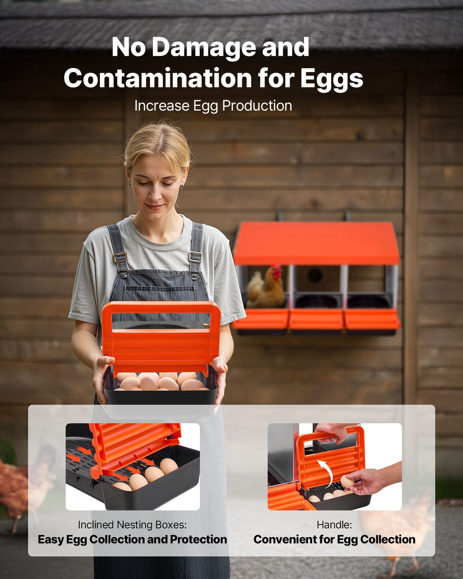 VEVOR Chicken Nest Box, 3-Compartment, 15 to 30 in Stable & Corrosion-Resistant Metal Nesting Boxes with Inclined Nesting Boxes, Bottom Holes & Resting Platform, Fit for Different Chicken Breeds
