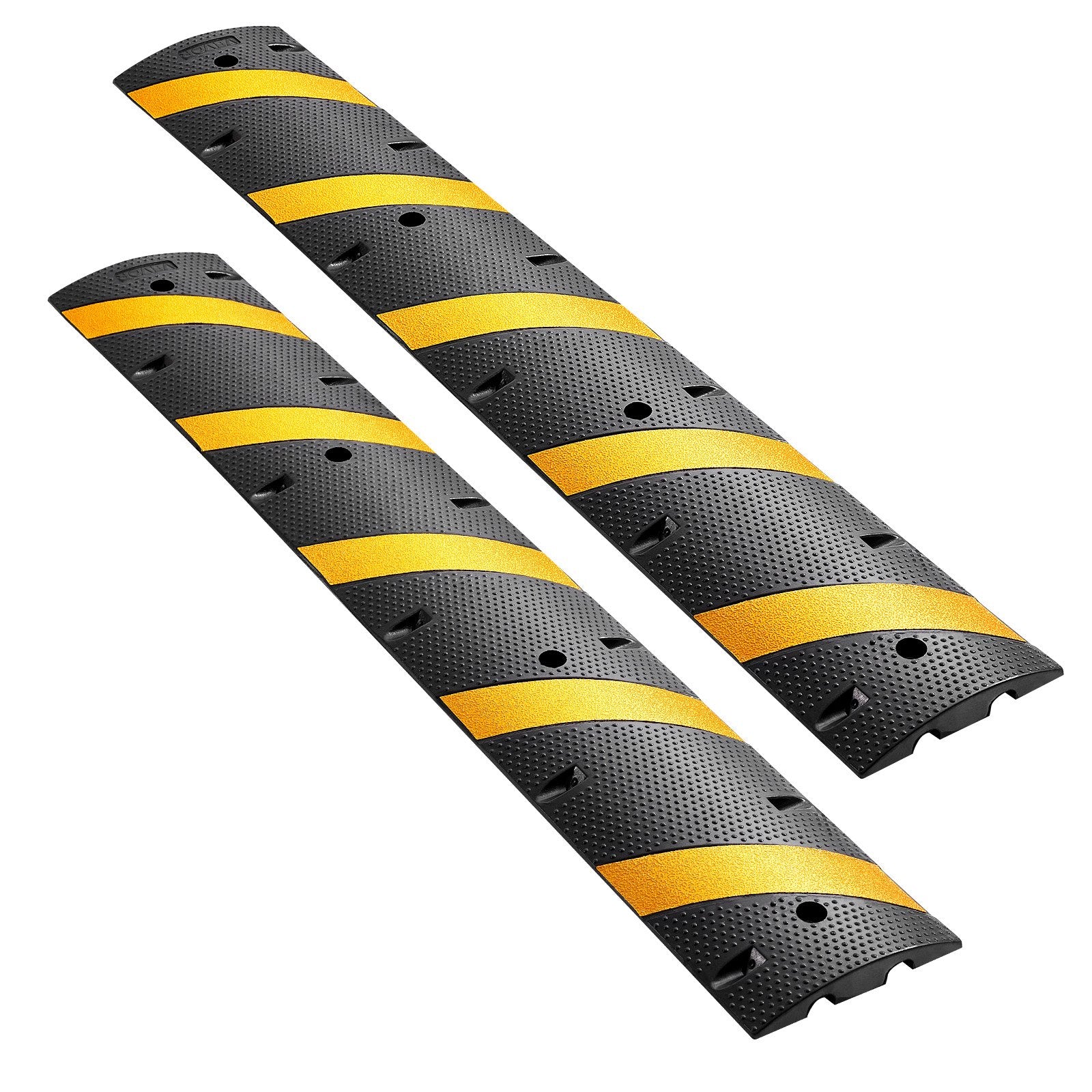 VEVOR 1830MM Rubber Speed Bump, 2 Pack, 2 Channel Heavy Duty Traffic Speed Hump, 9,979 kg/Axle Load Capacity, Cable Protector Ramp with Expansion Screws, for Asphalt Concrete Gravel Driveway Road